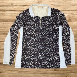 KJUS Women Size 42 XL Sunshine Comfort HZ Golf Top Black White Floral UPF 50+